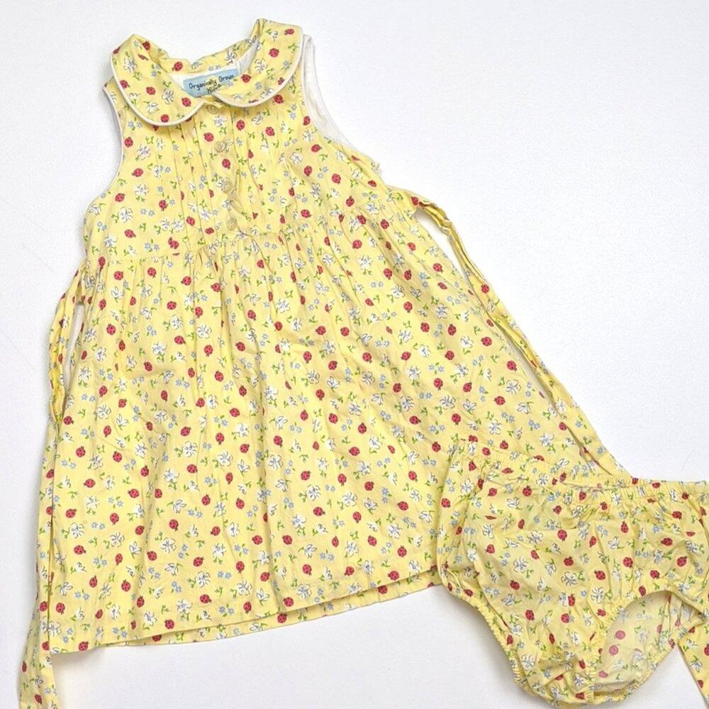 Vintage Organically Grown Dress Girls Size 18m Yellow Ladybug Sundress